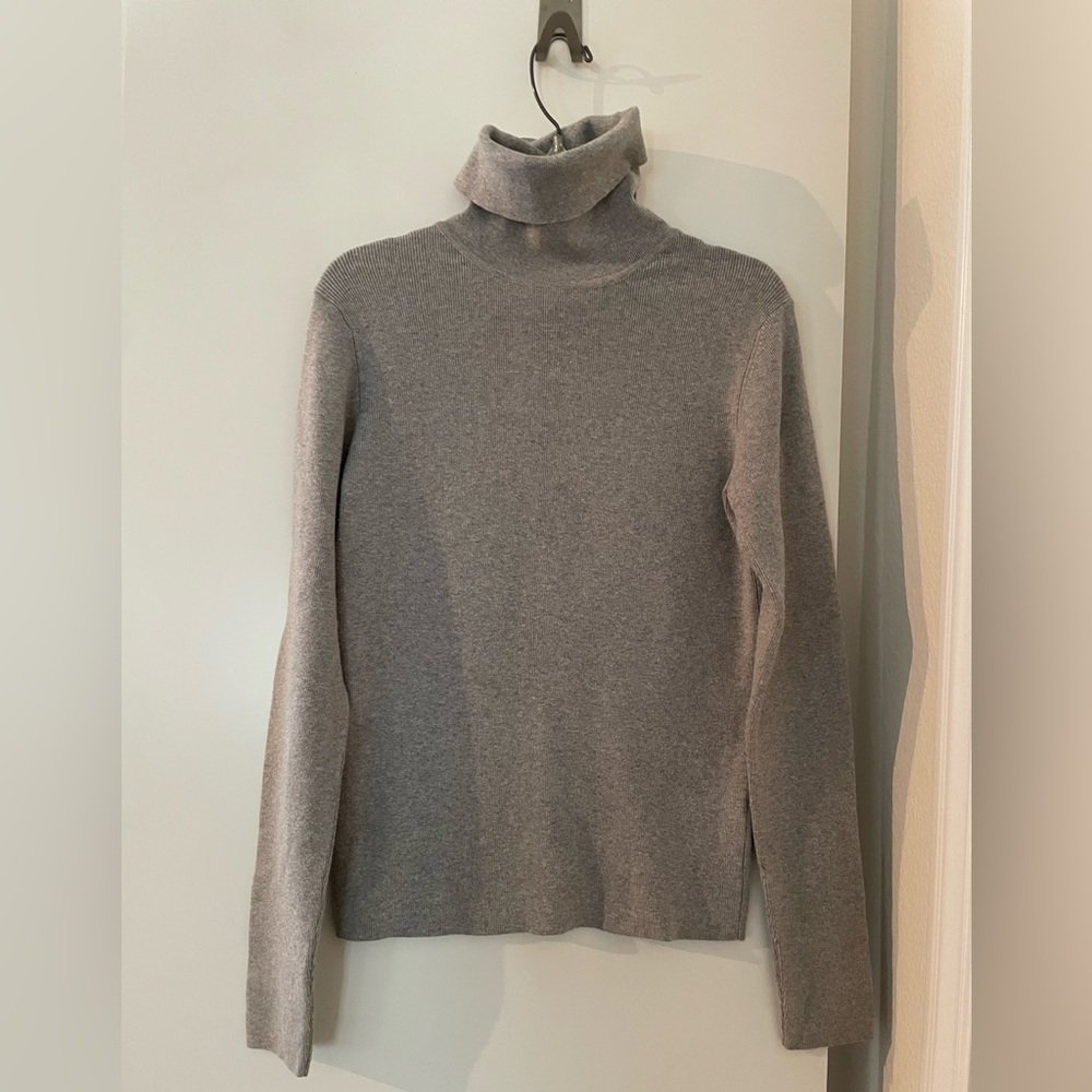 Sweet Romeo Grey Cotton Ribbed Turtleneck Long Sleeve Sweater